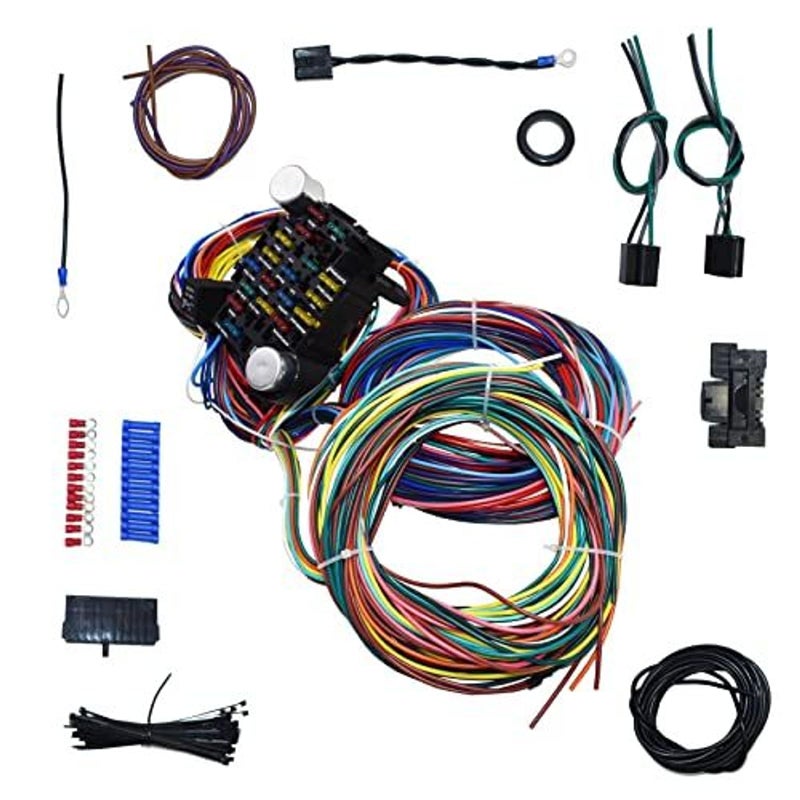 A-Team Performance 21 Standard Circuit Universal Automotive Wire Harness Kit - Fuse Panel & Relay Tester - Light Wiring Kit & LED Harness - Muscle Car & Hot Rod - PVC & GM Turn Signal Connector - Image 1
